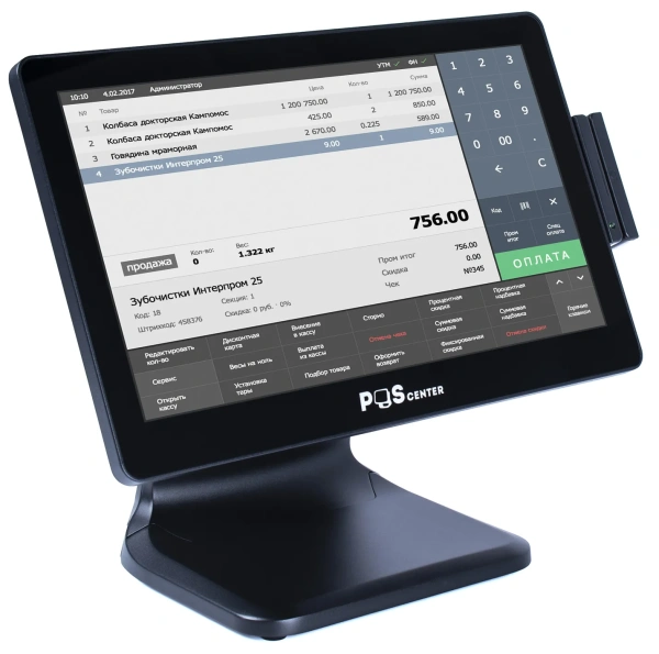 Сенсорный моноблок POScenter Atlas (15.6", PCAP, J4125, RAM 8Gb, SSD M2 128Gb, MSR) стенд NS, без ОС