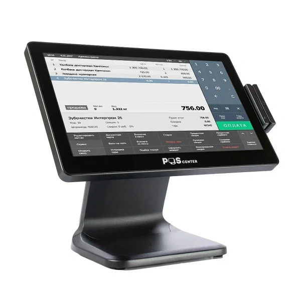 Сенсорный моноблок POScenter POS90NS (15.6", PCAP, J3455, RAM 8Gb, SSD 128Gb, без MSR) без ОС