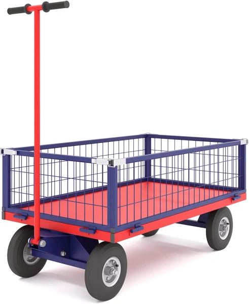 Тележка платформенная четырёхколёсная, усиленная, с поворотной осью ТПОБ 5 С (700х1200х300) колеса чугун обод d250