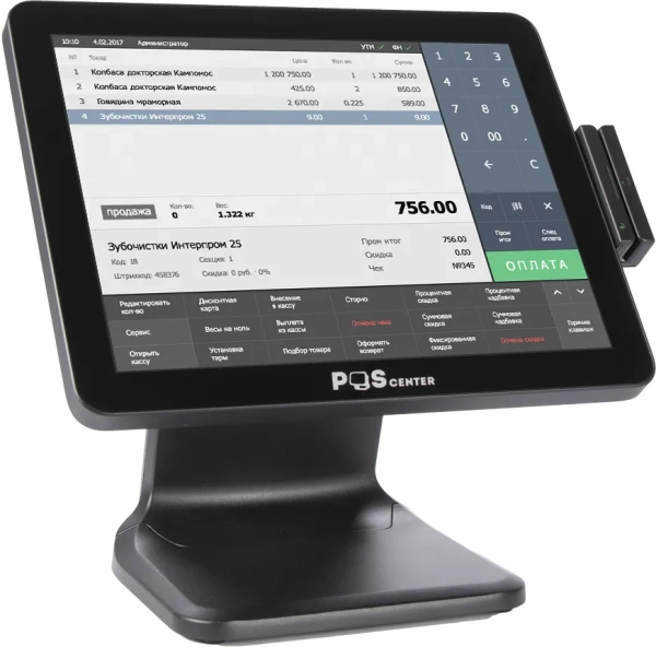 Сенсорный моноблок POSCenter POS101 (15", J3455, 4/64 Гб, без ОС), черный