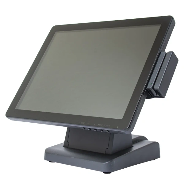 Монитор сенсорный POScenter 15" (Touch, Г- обр. HDMI+VGA+AUX, Spk, двусторонний MSR, БП, подставка ), черный