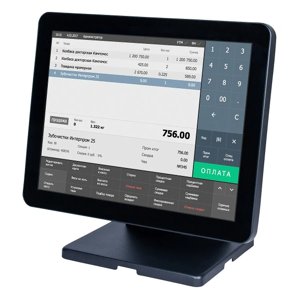 Сенсорный моноблок POScenter Atlas (15", PCAP, J4125, RAM 8Gb, SSDM2 128Gb, без MSR) без ОС