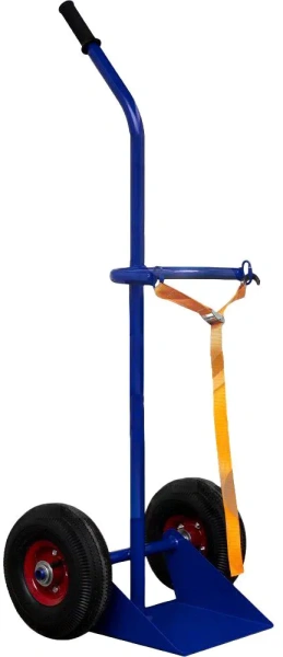 Тележка двухколесная с одной ручкой для перевозки одного баллона с фиксацией ремнем ГБР 1 (колёса d250 пневмо)