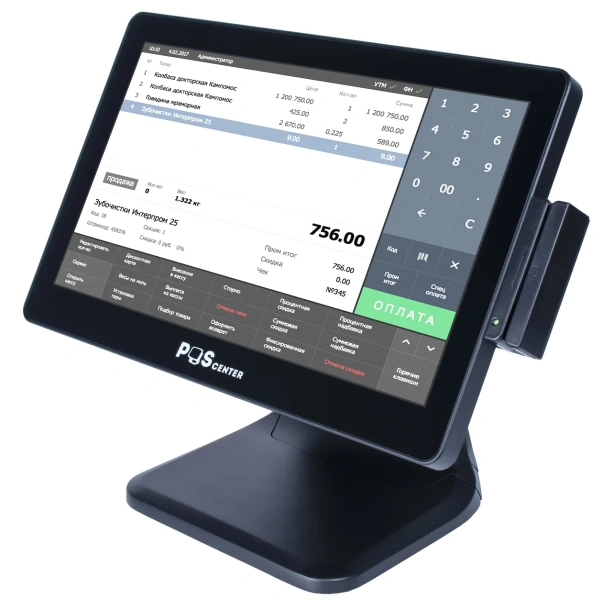 Сенсорный моноблок POScenter POS90NS (15.6", PCAP, J3455, RAM 8Gb, SSD 128Gb, MSR) без ОС