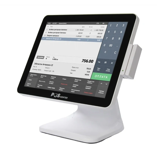 Сенсорный моноблок POScenter POS101 (15", PCAP, J3455, RAM 4Gb, SSD M2 128Gb, MSR) БЕЛЫЙ, с Windows
