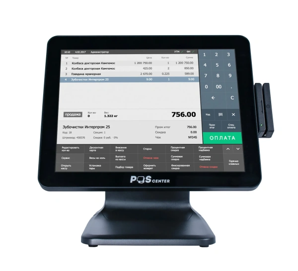 Сенсорный моноблок POScenter POS90ES Pro (15", PCAP, N100, RAM 8Gb, SSD 2.5" 128Gb, 90W, MSR) стенд 101, без ОС