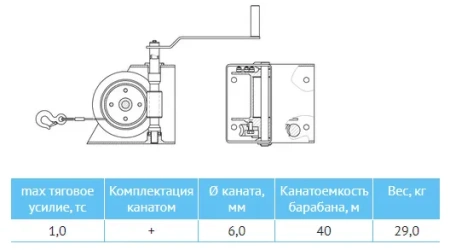 Лебедка ручная червячная ЛРо-2-1,0