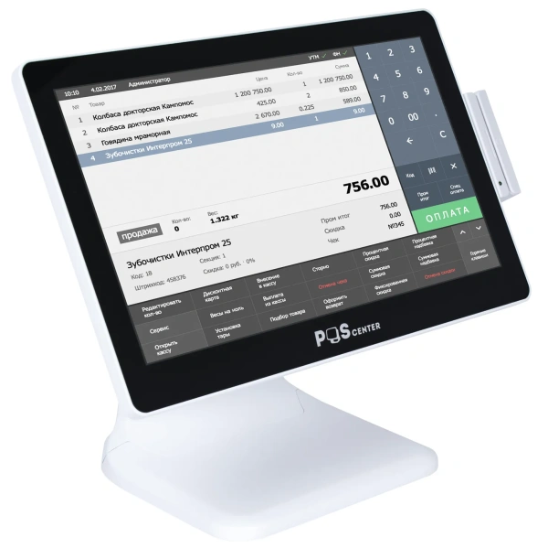 Сенсорный моноблок POScenter Atlas (15.6", PCAP, J4125, RAM 8Gb, SSD M2 128Gb, MSR)стенд NS, без ОС, БЕЛЫЙ