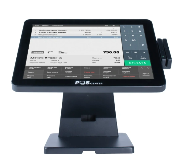 Сенсорный моноблок POScenter Atlas (15", PCAP, J4125, RAM 8Gb, SSDM2 128Gb, MSR) без ОС