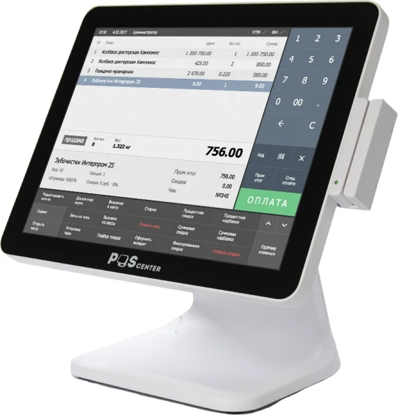 Сенсорный моноблок POSCenter POS101 (15", J3455, 4/128 Гб, без ОС), белый