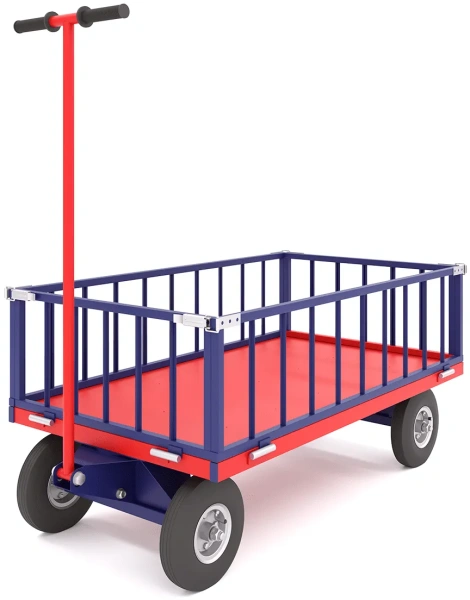 Тележка платформенная четырёхколёсная, усиленная, с поворотной осью ТПОБ 7 Т (800х1400х300) колёса чугун обод d250мм