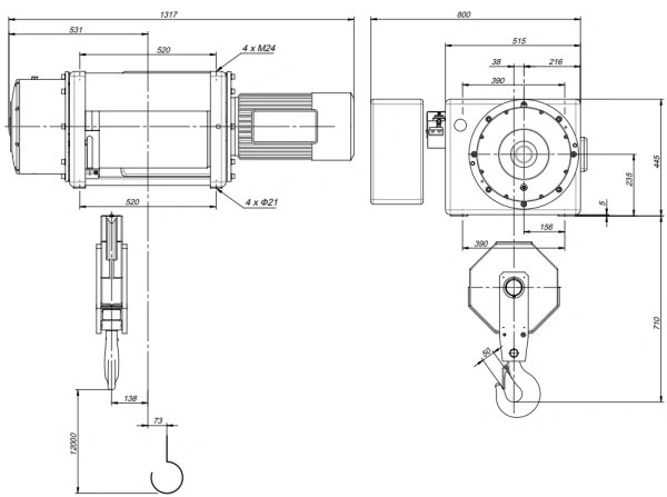 Электротельфер MHL6-25 2/1 H12V8 г/п: 5т, в/п: 12м